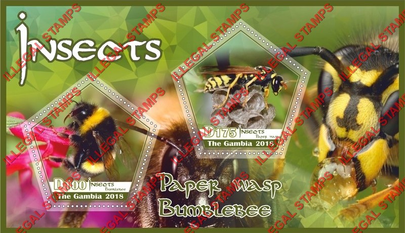 Gambia 2018 Insects Illegal Stamp Souvenir Sheet of 2 Gambia 2018 Insects Illegal Stamp Souvenir Sheet of 2