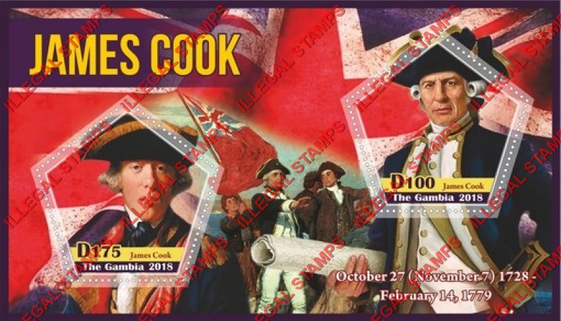Gambia 2018 Captain James Cook Illegal Stamp Souvenir Sheet of 2 Gambia 2018 Captain James Cook Illegal Stamp Souvenir Sheet of 2