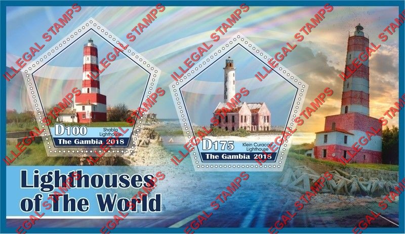 Gambia 2018 Lighthouses Illegal Stamp Souvenir Sheet of 2 Gambia 2018 Lighthouses Illegal Stamp Souvenir Sheet of 2
