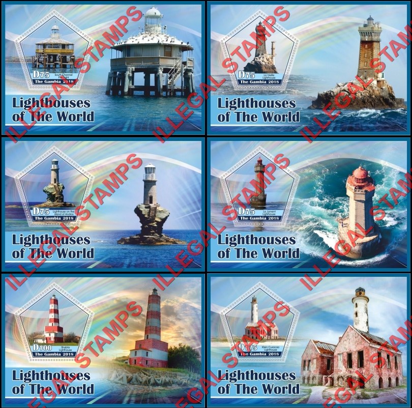 Gambia 2018 Lighthouses Illegal Stamp Souvenir Sheets of 1 Gambia 2018 Lighthouses Illegal Stamp Souvenir Sheets of 1