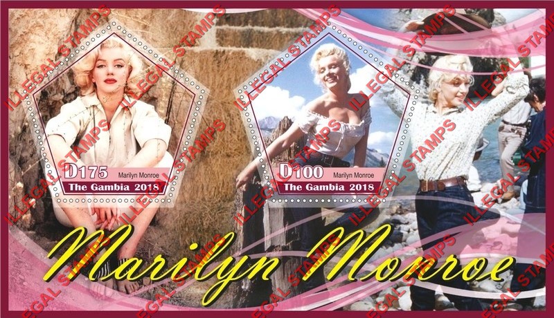 Gambia 2018 Marilyn Monroe Illegal Stamp Souvenir Sheet of 2 Gambia 2018 Marilyn Monroe Illegal Stamp Souvenir Sheet of 2