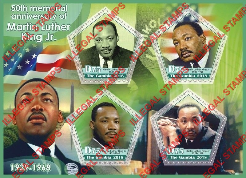 Gambia 2018 Martin Luther King Illegal Stamp Souvenir Sheet of 4 Gambia 2018 Martin Luther King Illegal Stamp Souvenir Sheet of 4
