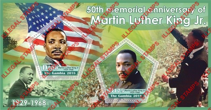 Gambia 2018 Martin Luther King Illegal Stamp Souvenir Sheet of 2 Gambia 2018 Martin Luther King Illegal Stamp Souvenir Sheet of 2