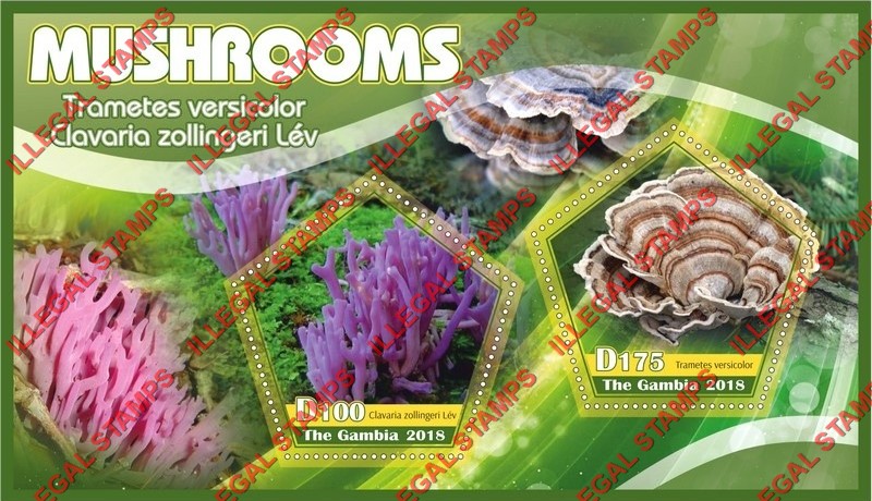 Gambia 2018 Mushrooms Illegal Stamp Souvenir Sheet of 2 Gambia 2018 Mushrooms Illegal Stamp Souvenir Sheet of 2