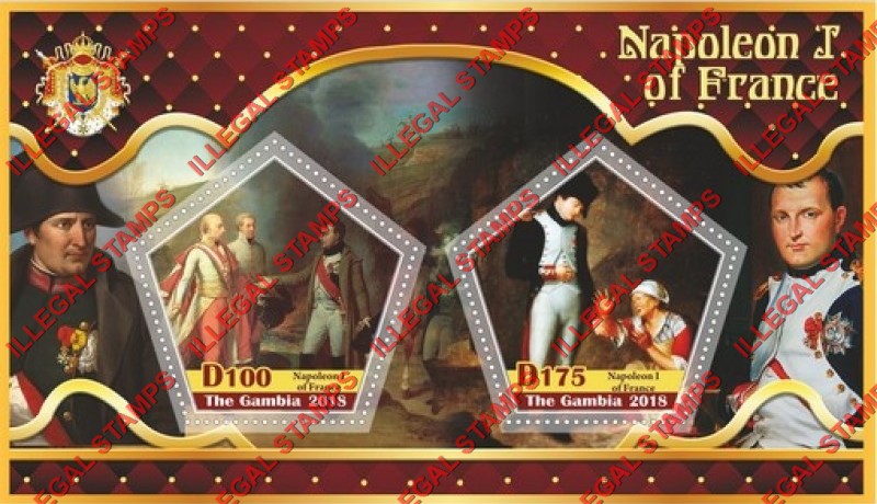 Gambia 2018 Napoleon I of France Illegal Stamp Souvenir Sheet of 2 Gambia 2018 Napoleon I of France Illegal Stamp Souvenir Sheet of 2