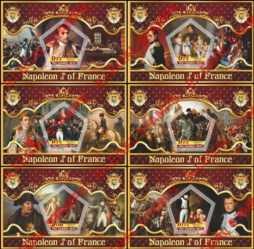 Gambia 2018 Napoleon I of France Illegal Stamp Souvenir Sheets of 1 Gambia 2018 Napoleon I of France Illegal Stamp Souvenir Sheets of 1