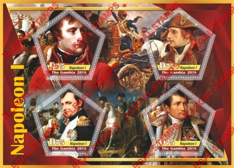 Gambia 2018 Napoleon I Illegal Stamp Souvenir Sheet of 4 Gambia 2018 Napoleon I Illegal Stamp Souvenir Sheet of 4