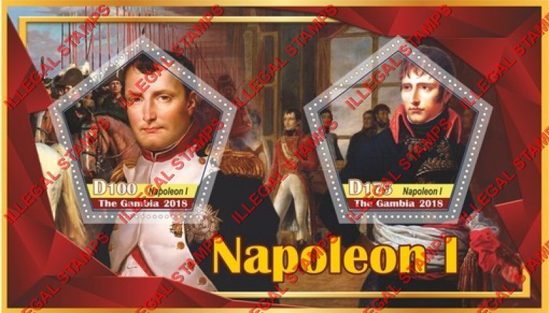 Gambia 2018 Napoleon I Illegal Stamp Souvenir Sheet of 2 Gambia 2018 Napoleon I Illegal Stamp Souvenir Sheet of 2