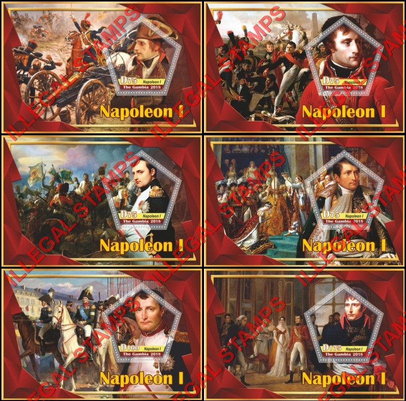 Gambia 2018 Napoleon I Illegal Stamp Souvenir Sheets of 1 Gambia 2018 Napoleon I Illegal Stamp Souvenir Sheets of 1