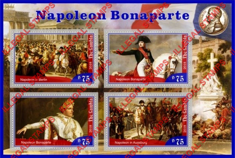 Gambia 2018 Napoleon Bonaparte Illegal Stamp Souvenir Sheet of 4 Gambia 2018 Napoleon Bonaparte Illegal Stamp Souvenir Sheet of 4