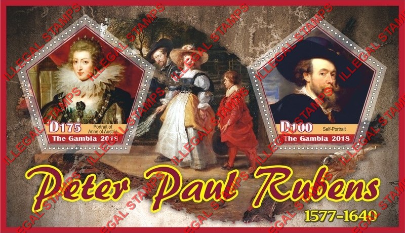 Gambia 2018 Paintings Peter Paul Rubens Illegal Stamp Souvenir Sheet of 2 Gambia 2018 Paintings Peter Paul Rubens Illegal Stamp Souvenir Sheet of 2