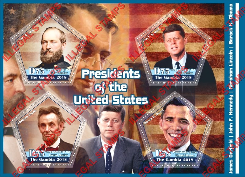 Gambia 2018 Presidents of the United States Illegal Stamp Souvenir Sheet of 4 Gambia 2018 Presidents of the United States Illegal Stamp Souvenir Sheet of 4