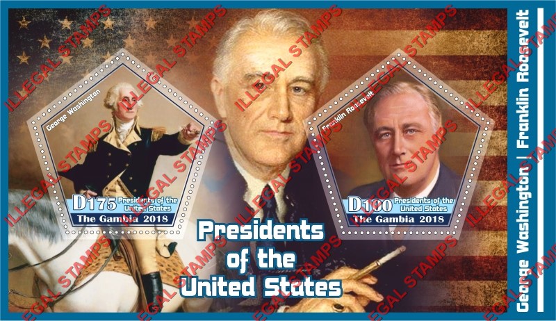 Gambia 2018 Presidents of the United States Illegal Stamp Souvenir Sheet of 2 Gambia 2018 Presidents of the United States Illegal Stamp Souvenir Sheet of 2
