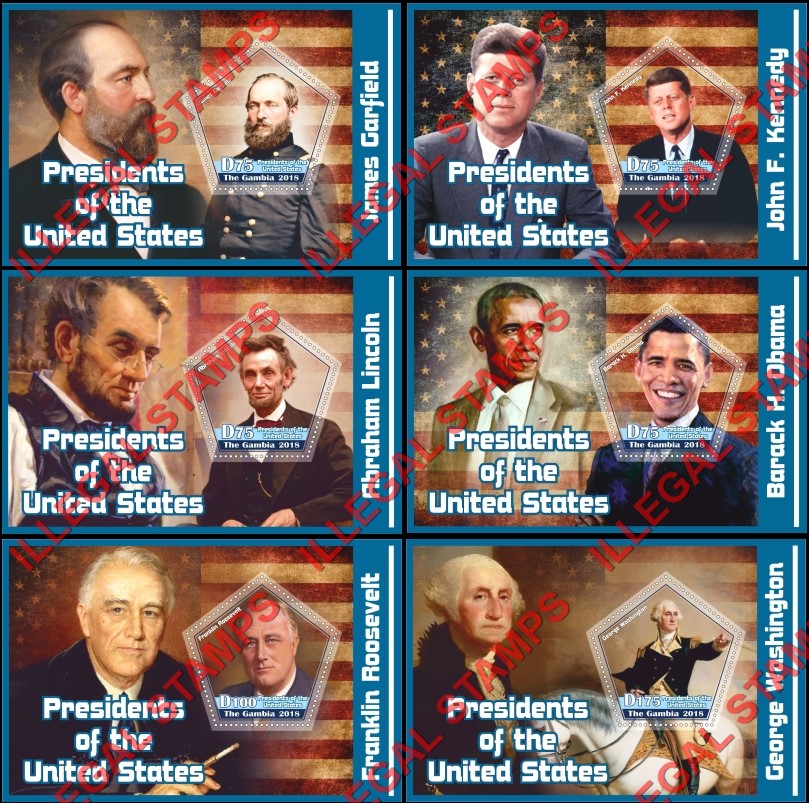Gambia 2018 Presidents of the United States Illegal Stamp Souvenir Sheets of 1 Gambia 2018 Presidents of the United States Illegal Stamp Souvenir Sheets of 1