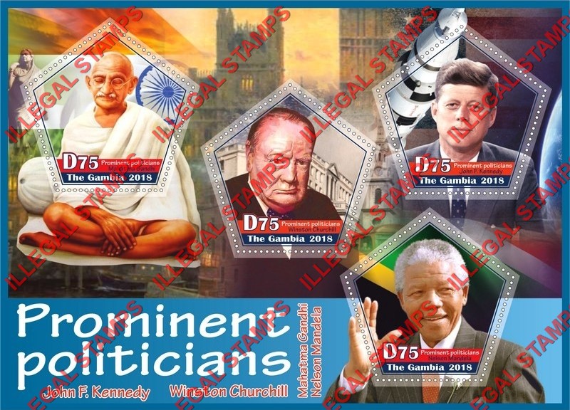 Gambia 2018 Prominent Politicians Illegal Stamp Souvenir Sheet of 4 Gambia 2018 Prominent Politicians Illegal Stamp Souvenir Sheet of 4