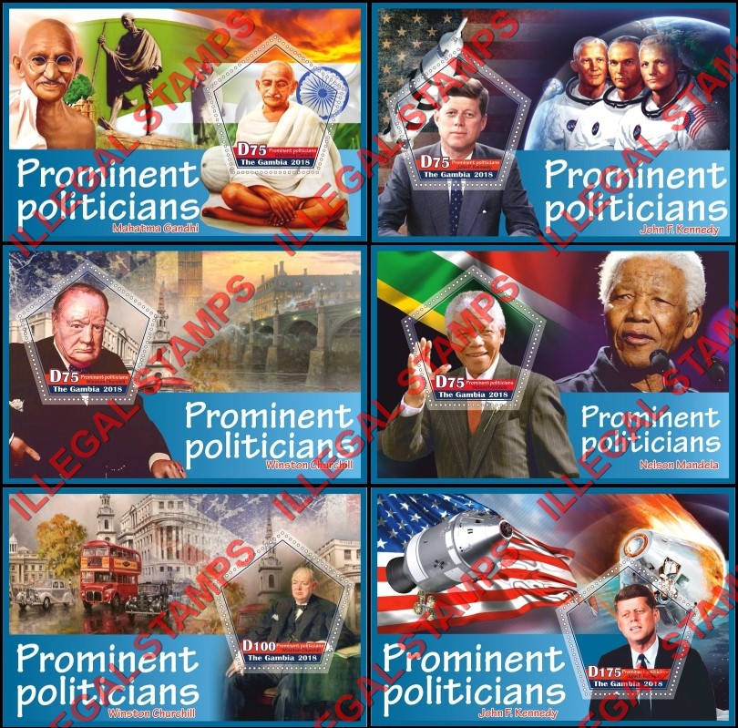 Gambia 2018 Prominent Politicians Illegal Stamp Souvenir Sheets of 1 Gambia 2018 Prominent Politicians Illegal Stamp Souvenir Sheets of 1