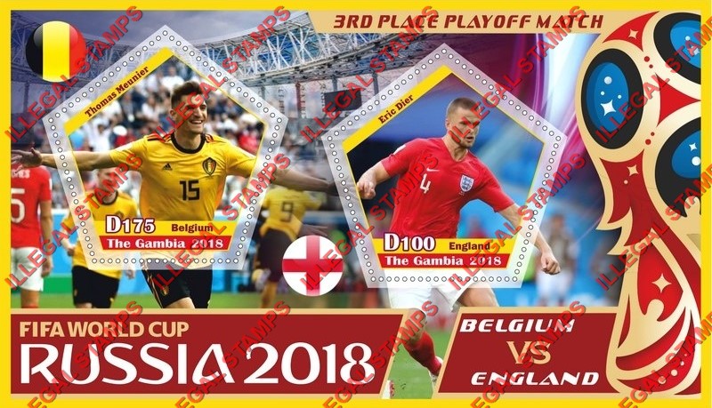 Gambia 2018 World Cup Soccer in Russia Belgium vs England Illegal Stamp Souvenir Sheet of 2 Gambia 2018 World Cup Soccer in Russia Belgium vs England Illegal Stamp Souvenir Sheet of 2
