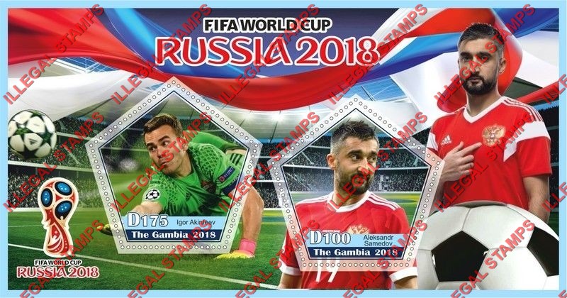 Gambia 2018 World Cup Soccer in Russia Illegal Stamp Souvenir Sheet of 2 Gambia 2018 World Cup Soccer in Russia Illegal Stamp Souvenir Sheet of 2