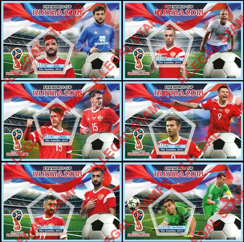 Gambia 2018 World Cup Soccer in Russia Illegal Stamp Souvenir Sheets of 1 Gambia 2018 World Cup Soccer in Russia Illegal Stamp Souvenir Sheets of 1
