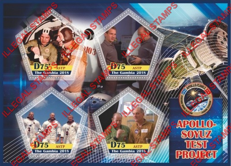 Gambia 2018 Space Apollo Soyuz ASTP Illegal Stamp Souvenir Sheet of 4 Gambia 2018 Space Apollo Soyuz ASTP Illegal Stamp Souvenir Sheet of 4