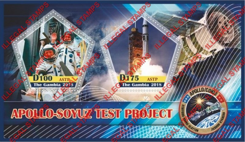 Gambia 2018 Space Apollo Soyuz ASTP Illegal Stamp Souvenir Sheet of 2 Gambia 2018 Space Apollo Soyuz ASTP Illegal Stamp Souvenir Sheet of 2