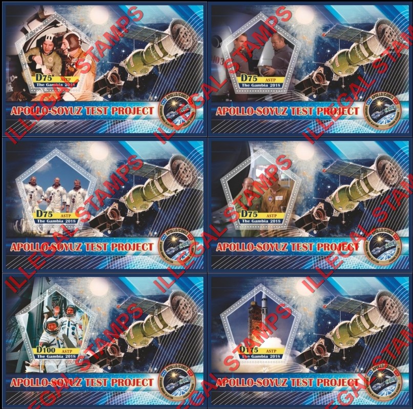 Gambia 2018 Space Apollo Soyuz ASTP Illegal Stamp Souvenir Sheets of 1 Gambia 2018 Space Apollo Soyuz ASTP Illegal Stamp Souvenir Sheets of 1
