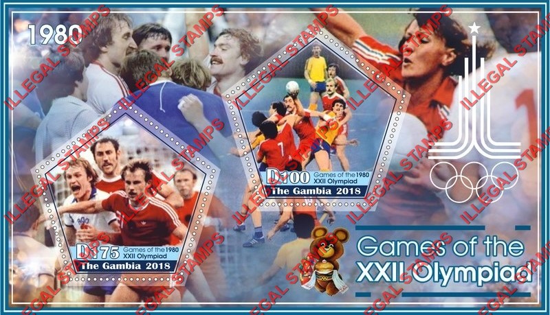 Gambia 2018 Summer Olympics Moscow 1980 (different) Illegal Stamp Souvenir Sheet of 2 Gambia 2018 Summer Olympics Moscow 1980 (different) Illegal Stamp Souvenir Sheet of 2