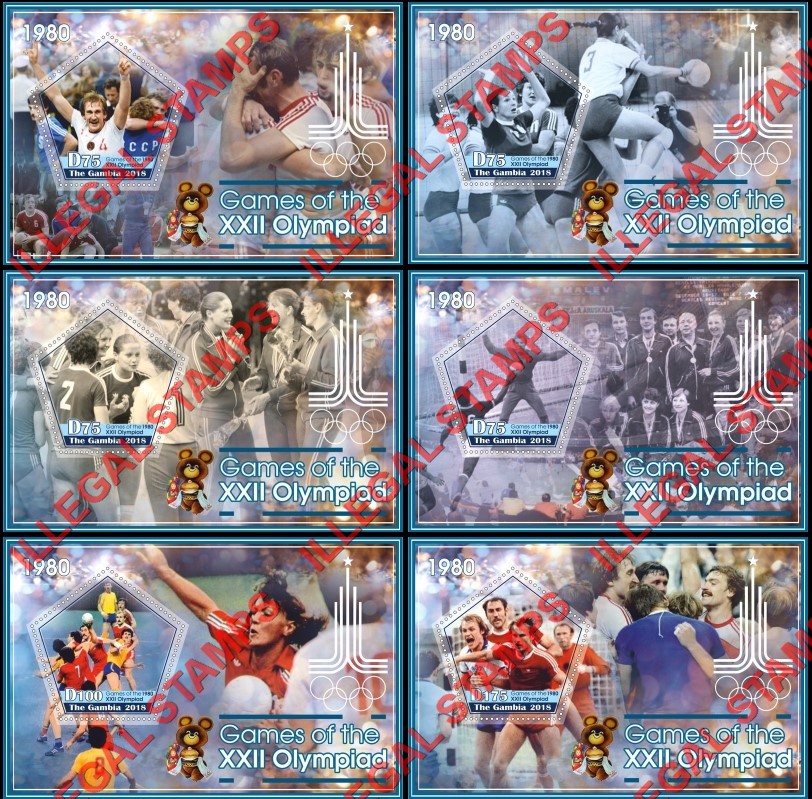 Gambia 2018 Summer Olympics Moscow 1980 (different) Illegal Stamp Souvenir Sheets of 1 Gambia 2018 Summer Olympics Moscow 1980 (different) Illegal Stamp Souvenir Sheets of 1