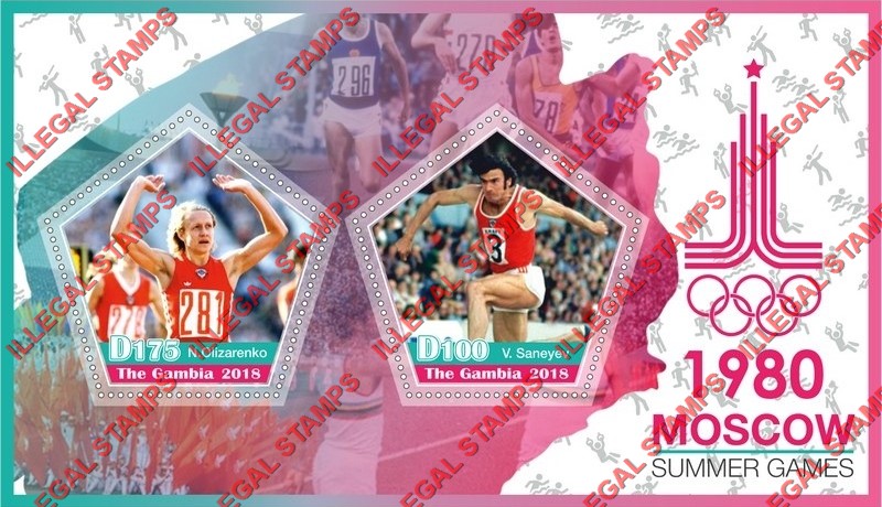 Gambia 2018 Summer Olympics Moscow 1980 Illegal Stamp Souvenir Sheet of 2 Gambia 2018 Summer Olympics Moscow 1980 Illegal Stamp Souvenir Sheet of 2