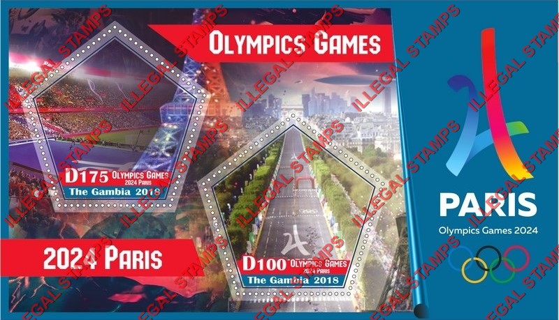 Gambia 2018 Summer Olympics Paris 2024 Illegal Stamp Souvenir Sheet of 2 Gambia 2018 Summer Olympics Paris 2024 Illegal Stamp Souvenir Sheet of 2