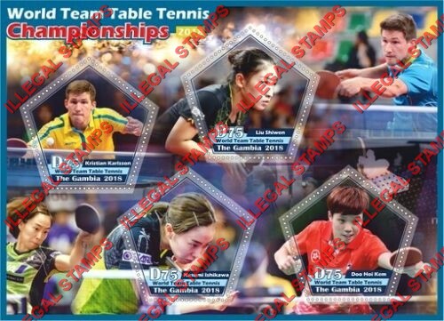 Gambia 2018 Table Tennis Illegal Stamp Souvenir Sheet of 4 Gambia 2018 Table Tennis Illegal Stamp Souvenir Sheet of 4