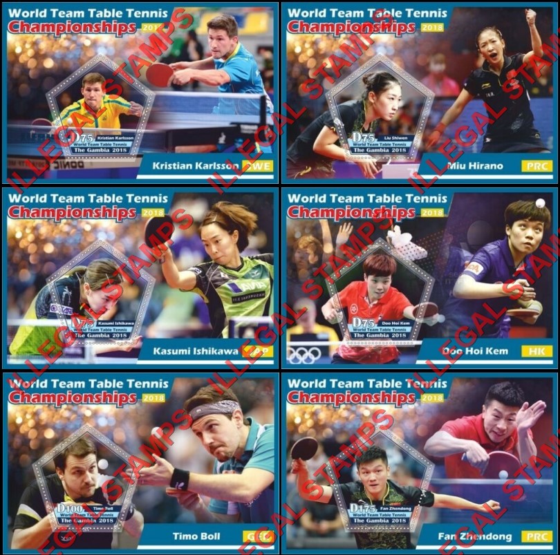 Gambia 2018 Table Tennis Illegal Stamp Souvenir Sheets of 1 Gambia 2018 Table Tennis Illegal Stamp Souvenir Sheets of 1