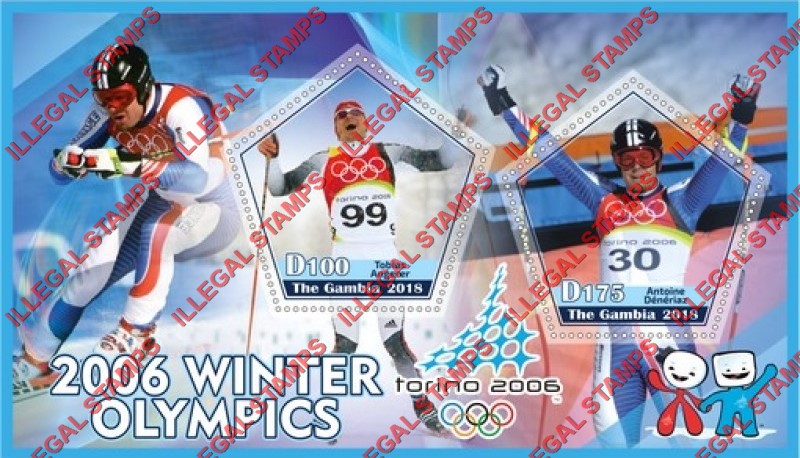 Gambia 2018 Winter Olympics Torino 2006 Illegal Stamp Souvenir Sheet of 2 Gambia 2018 Winter Olympics Torino 2006 Illegal Stamp Souvenir Sheet of 2