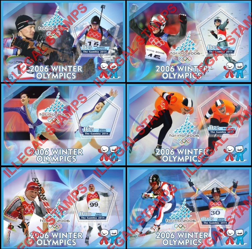 Gambia 2018 Winter Olympics Torino 2006 Illegal Stamp Souvenir Sheets of 1 Gambia 2018 Winter Olympics Torino 2006 Illegal Stamp Souvenir Sheets of 1
