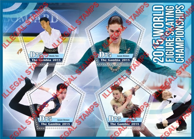 Gambia 2018 World Figure Skating Championships 2015 Illegal Stamp Souvenir Sheet of 4 Gambia 2018 World Figure Skating Championships 2015 Illegal Stamp Souvenir Sheet of 4