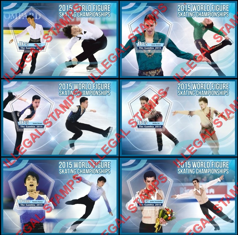 Gambia 2018 World Figure Skating Championships 2015 Illegal Stamp Souvenir Sheets of 1 Gambia 2018 World Figure Skating Championships 2015 Illegal Stamp Souvenir Sheets of 1
