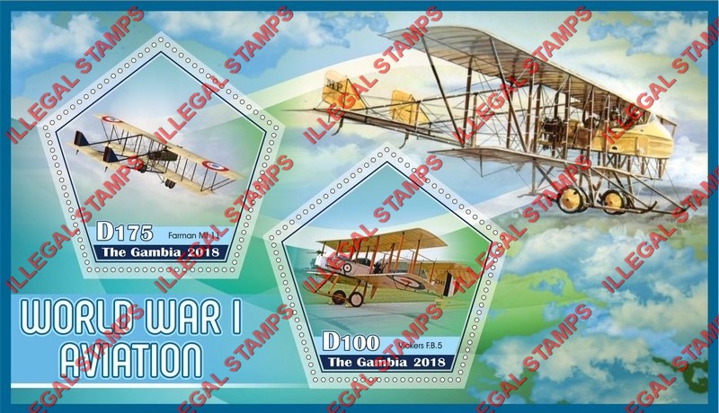 Gambia 2018 World War I Aviation Illegal Stamp Souvenir Sheet of 2 Gambia 2018 World War I Aviation Illegal Stamp Souvenir Sheet of 2