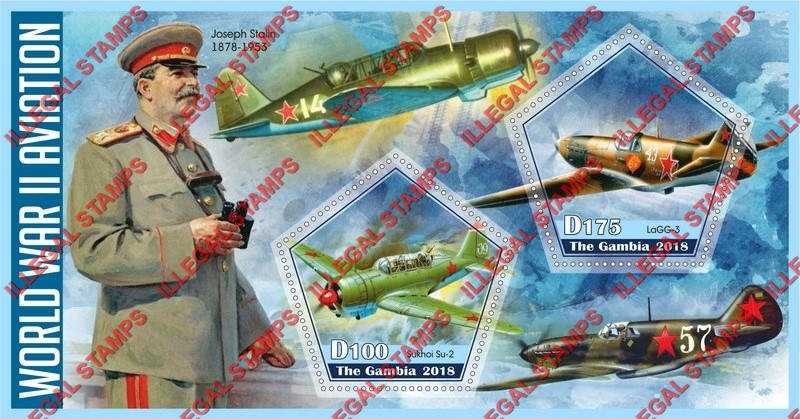 Gambia 2018 World War II Aviation Illegal Stamp Souvenir Sheet of 2 Gambia 2018 World War II Aviation Illegal Stamp Souvenir Sheet of 2