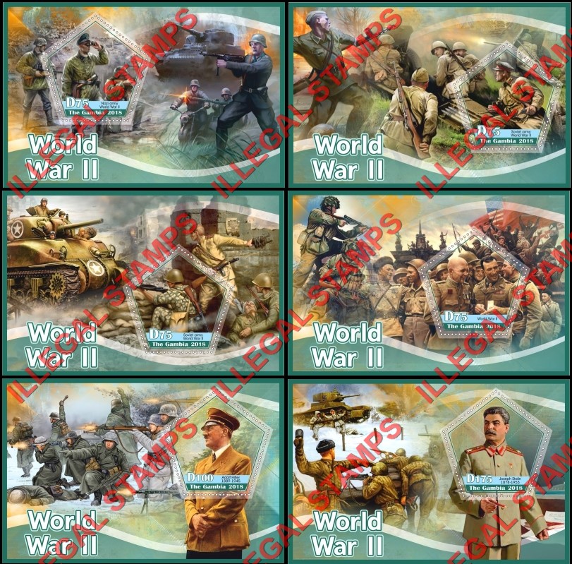 Gambia 2018 World War II Illegal Stamp Souvenir Sheets of 1 Gambia 2018 World War II Illegal Stamp Souvenir Sheets of 1