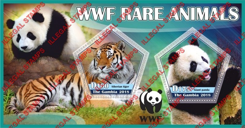 Gambia 2018 WWF Rare Animals Illegal Stamp Souvenir Sheet of 2 Gambia 2018 WWF Rare Animals Illegal Stamp Souvenir Sheet of 2