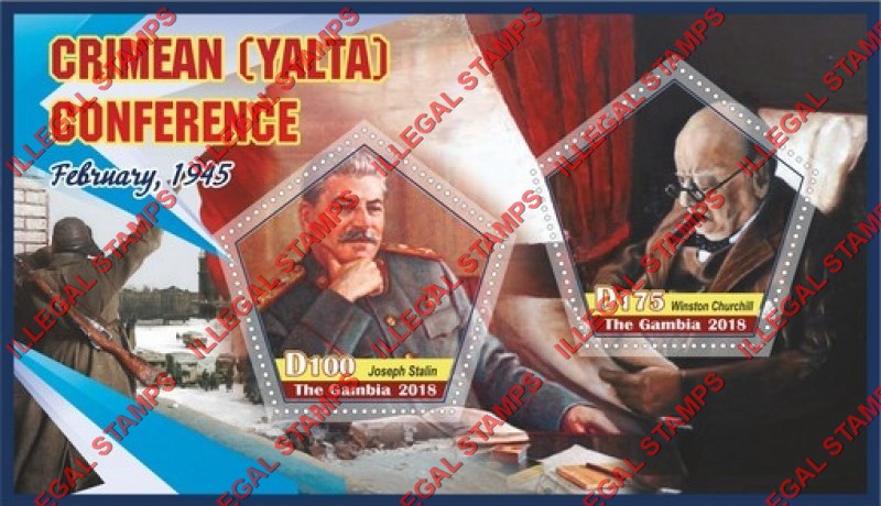 Gambia 2018 Yalta Conference Illegal Stamp Souvenir Sheet of 2 Gambia 2018 Yalta Conference Illegal Stamp Souvenir Sheet of 2