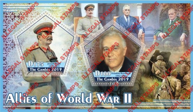 Gambia 2019 Allies of World War II Illegal Stamp Souvenir Sheet of 2 Gambia 2019 Allies of World War II Illegal Stamp Souvenir Sheet of 2