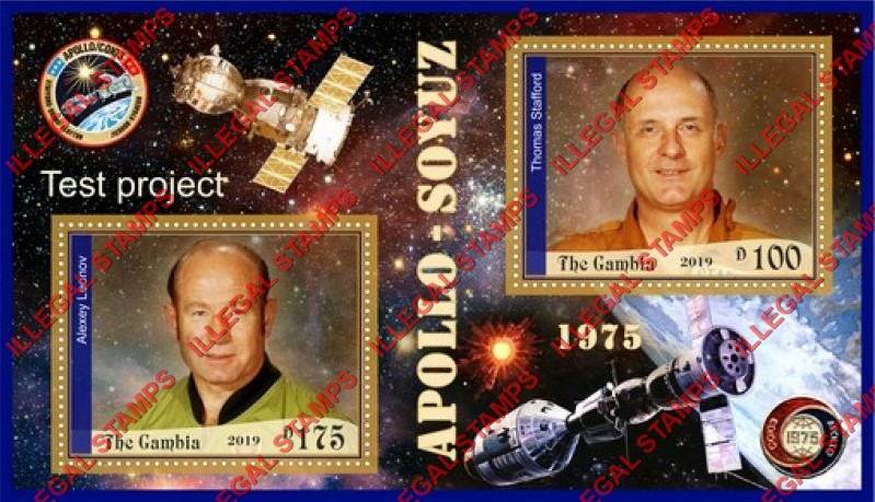Gambia 2019 Apollo Soyuz Illegal Stamp Souvenir Sheet of 2 Gambia 2019 Apollo Soyuz Illegal Stamp Souvenir Sheet of 2