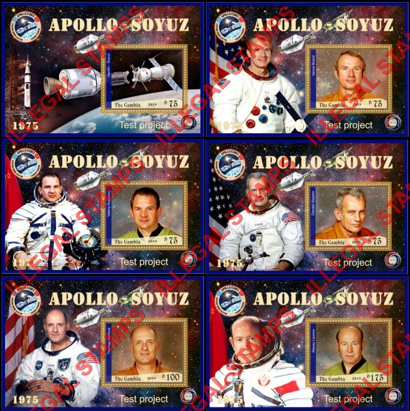 Gambia 2019 Apollo Soyuz Illegal Stamp Souvenir Sheets of 1 Gambia 2019 Apollo Soyuz Illegal Stamp Souvenir Sheets of 1