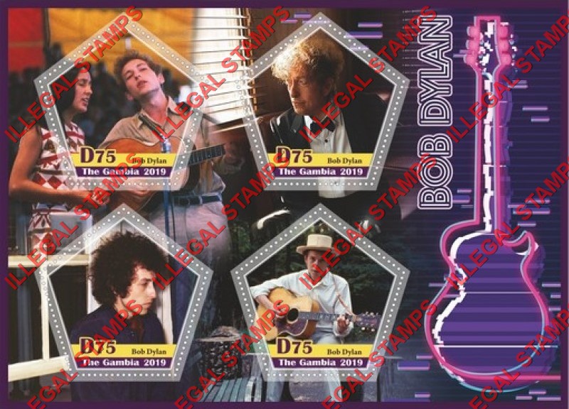 Gambia 2019 Bob Dylan Illegal Stamp Souvenir Sheet of 4 Gambia 2019 Bob Dylan Illegal Stamp Souvenir Sheet of 4