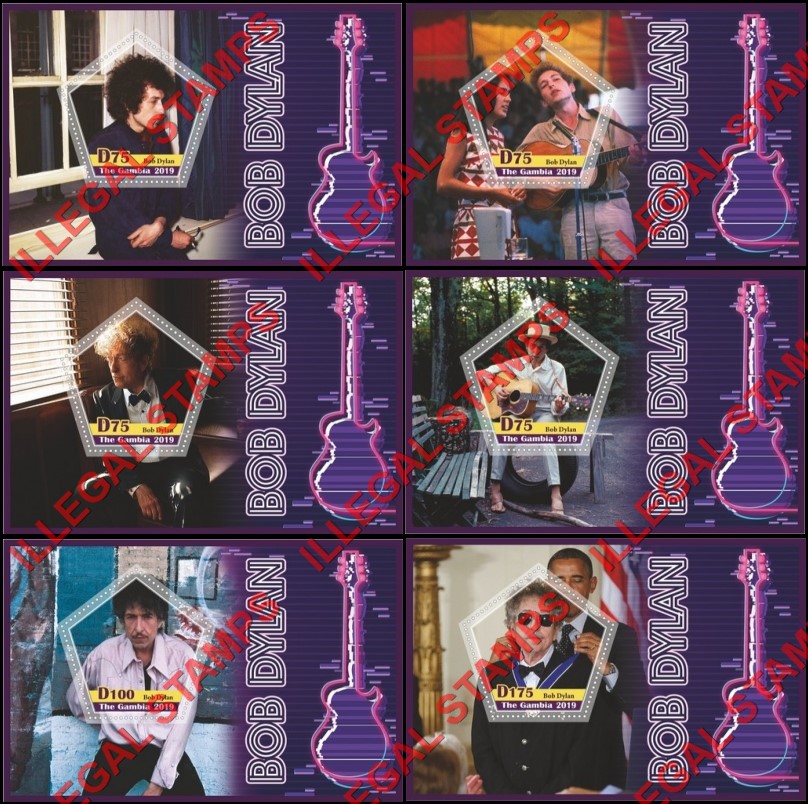 Gambia 2019 Bob Dylan Illegal Stamp Souvenir Sheets of 1 Gambia 2019 Bob Dylan Illegal Stamp Souvenir Sheets of 1