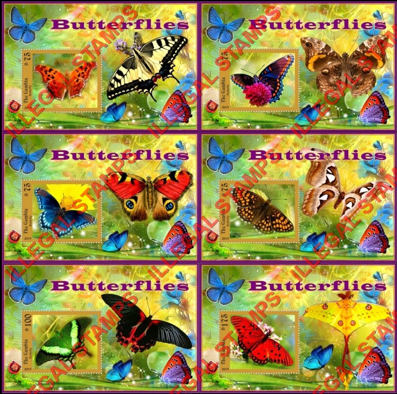 Gambia 2019 Butterflies Illegal Stamp Souvenir Sheets of 1 Gambia 2019 Butterflies Illegal Stamp Souvenir Sheets of 1