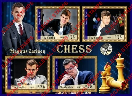 Gambia 2019 Chess Magnus Carlsen Illegal Stamp Souvenir Sheet of 4 Gambia 2019 Chess Magnus Carlsen Illegal Stamp Souvenir Sheet of 4