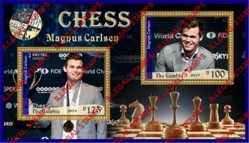 Gambia 2019 Chess Magnus Carlsen Illegal Stamp Souvenir Sheet of 2 Gambia 2019 Chess Magnus Carlsen Illegal Stamp Souvenir Sheet of 2