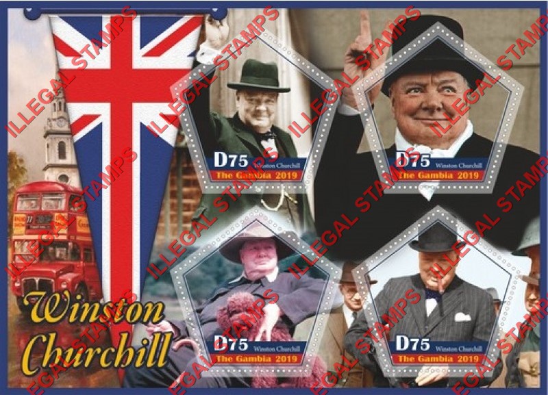 Gambia 2019 Winston Churchill (different) Illegal Stamp Souvenir Sheet of 4 Gambia 2019 Winston Churchill (different) Illegal Stamp Souvenir Sheet of 4